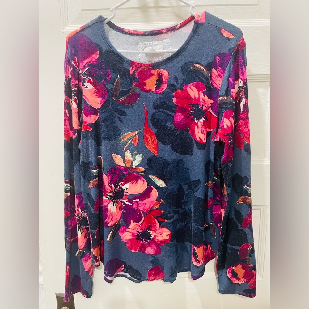 Anthropologie Cupio Vibrant Floral Long Sleeve Top, Size XL
